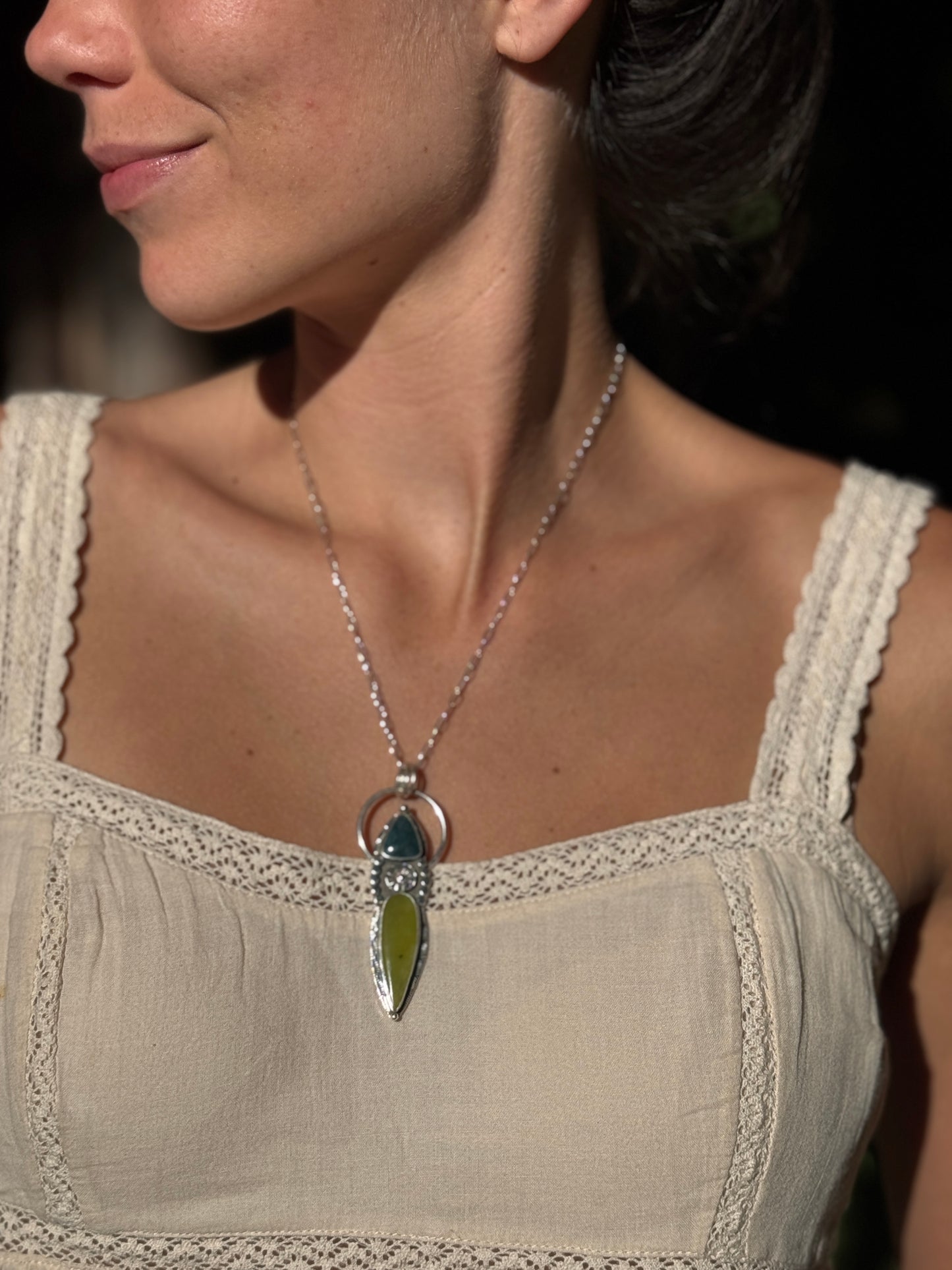 Vesuvianite + Jasper Flower Statement Pendant