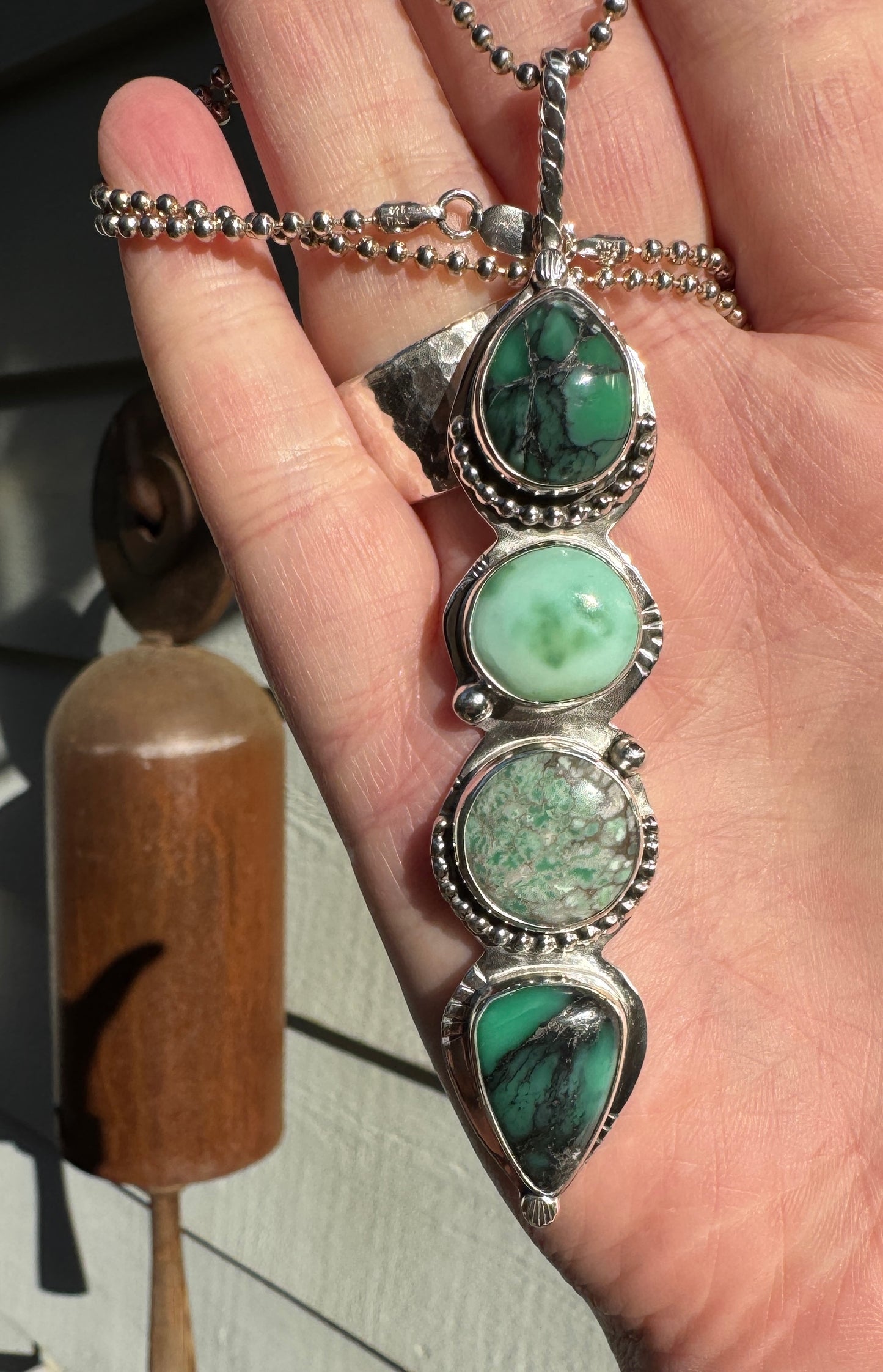 Variscite and Turquoise 4 Stone Statement Pendant