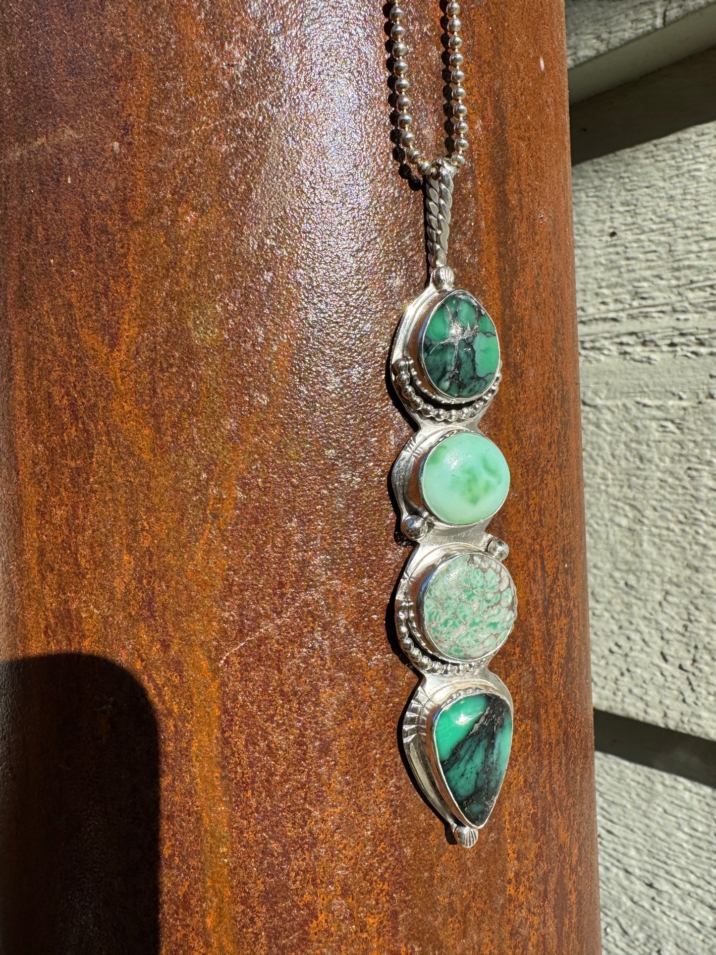 Variscite and Turquoise 4 Stone Statement Pendant