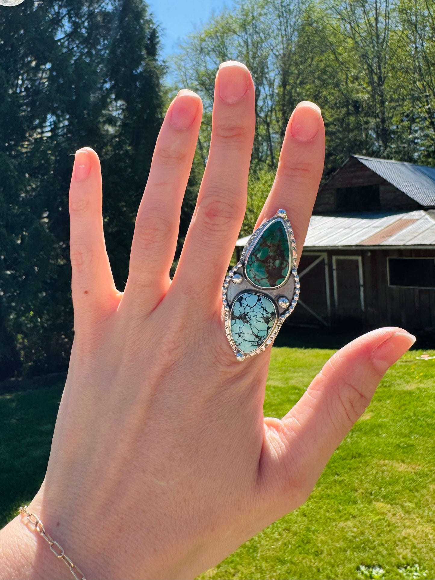 Blue + Green Turquoise Double Stone Statement Ring