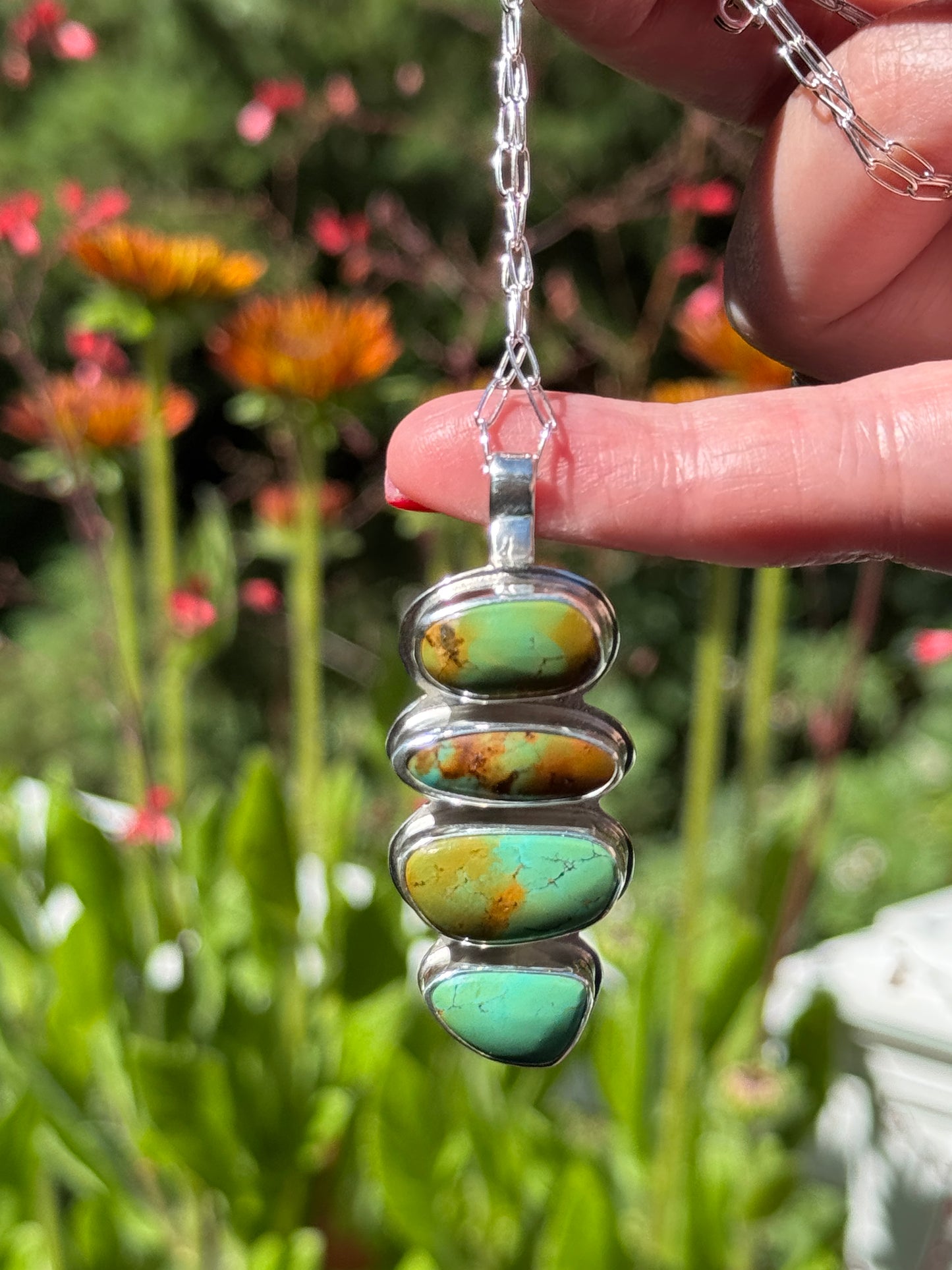 Polychrome Turquoise 4 Stone Statement Pendant