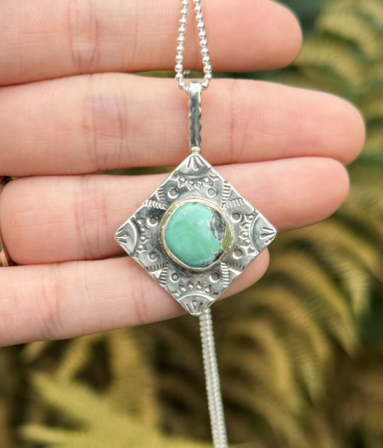 Bamboo Mountain Turquoise Hand Stamped Pendant