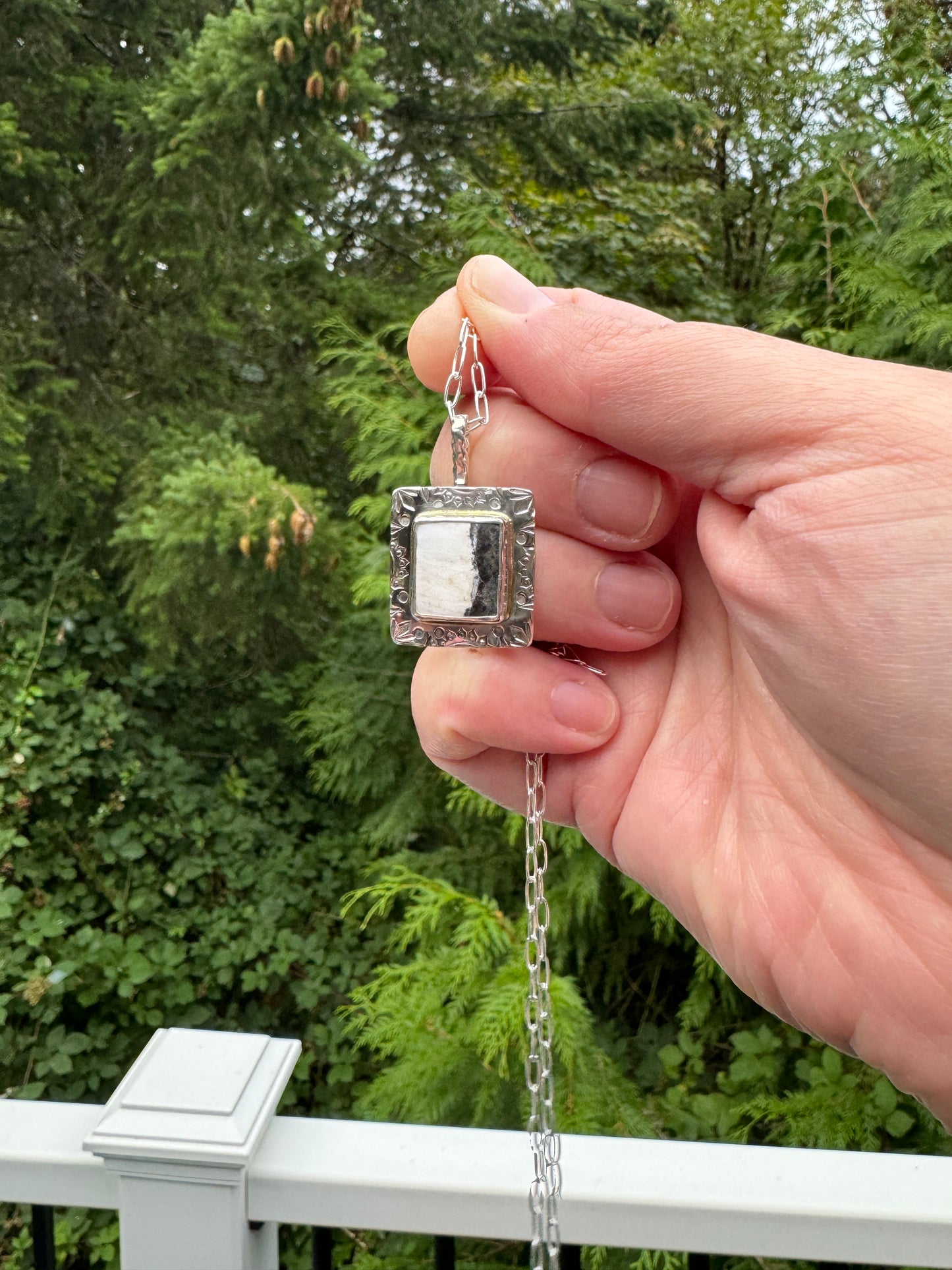 White Buffalo Hand Stamped Rectangle Pendant