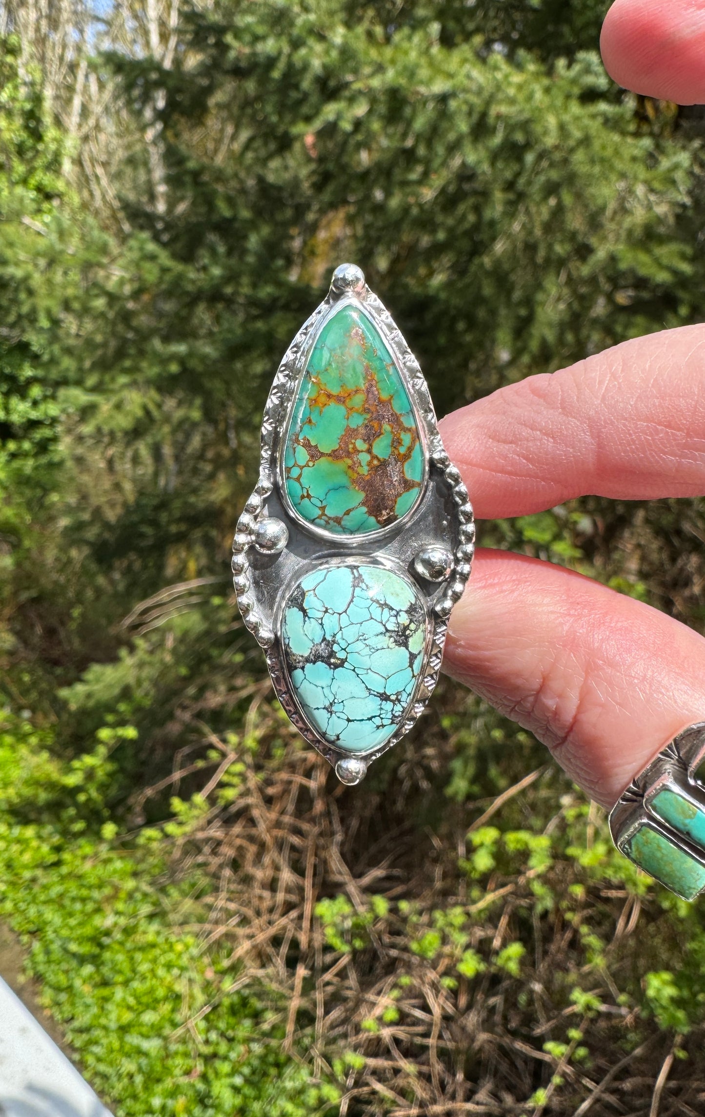 Blue + Green Turquoise Double Stone Statement Ring