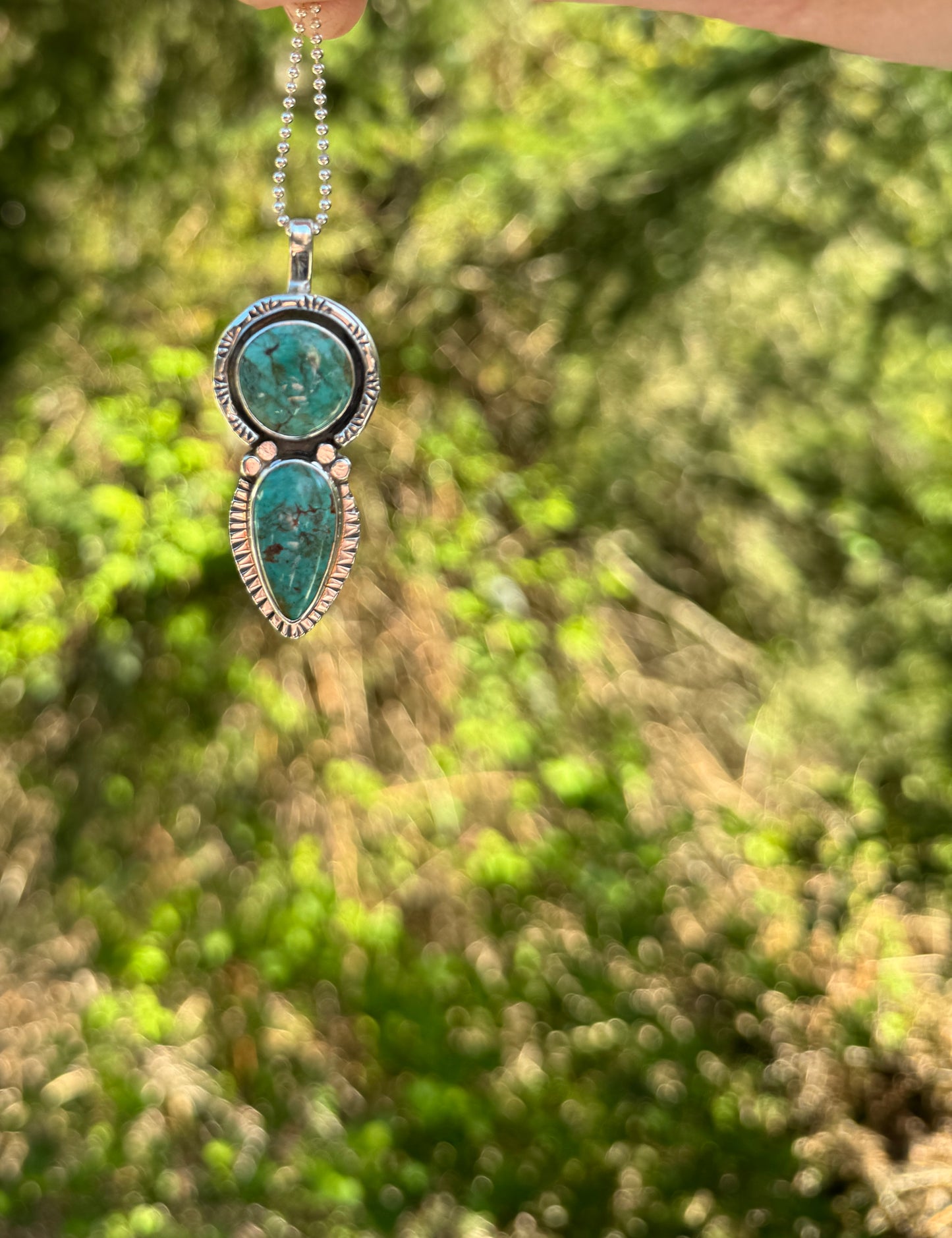 Tyrone Turquoise Double Stone Pendant