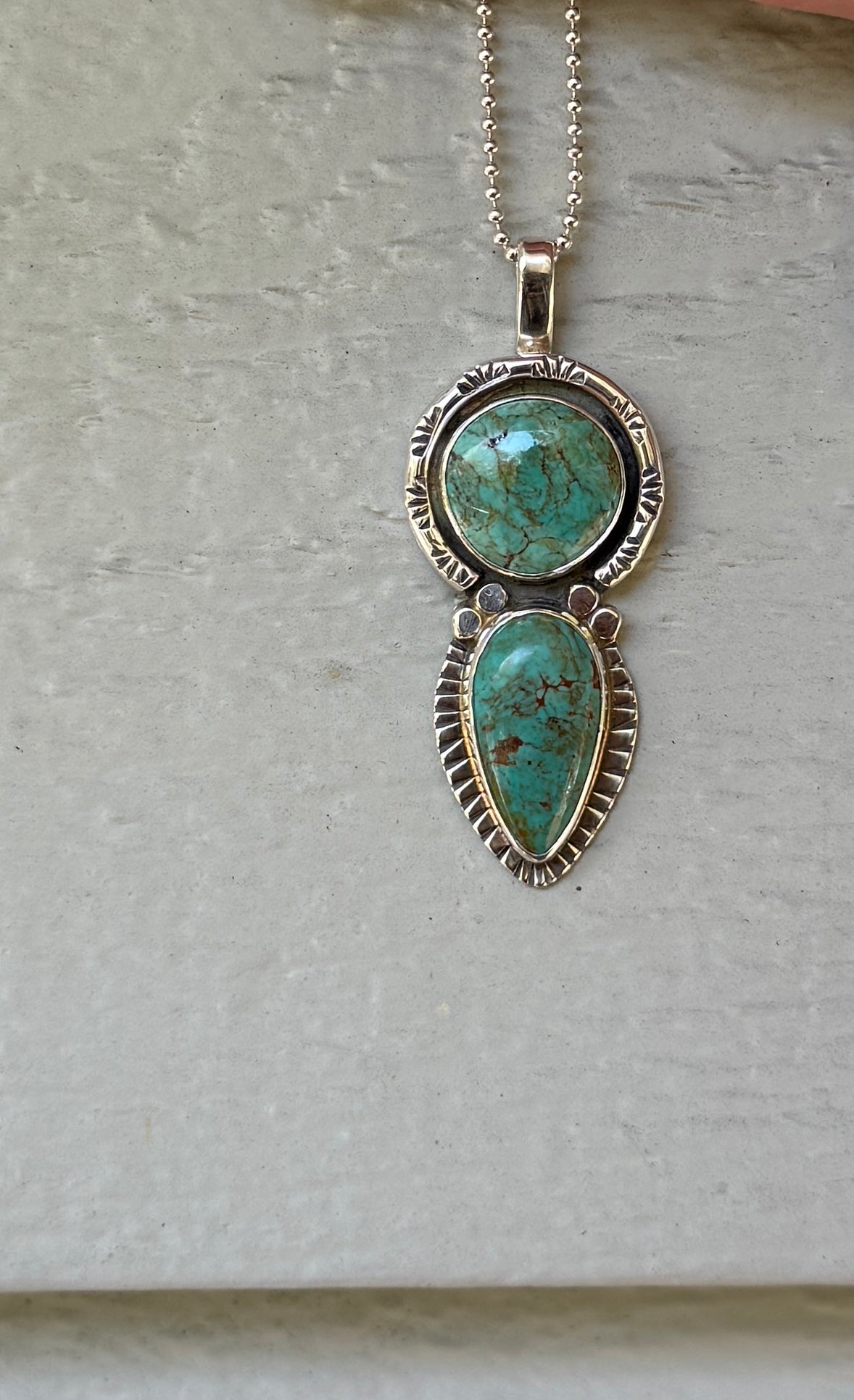 Tyrone Turquoise Double Stone Pendant