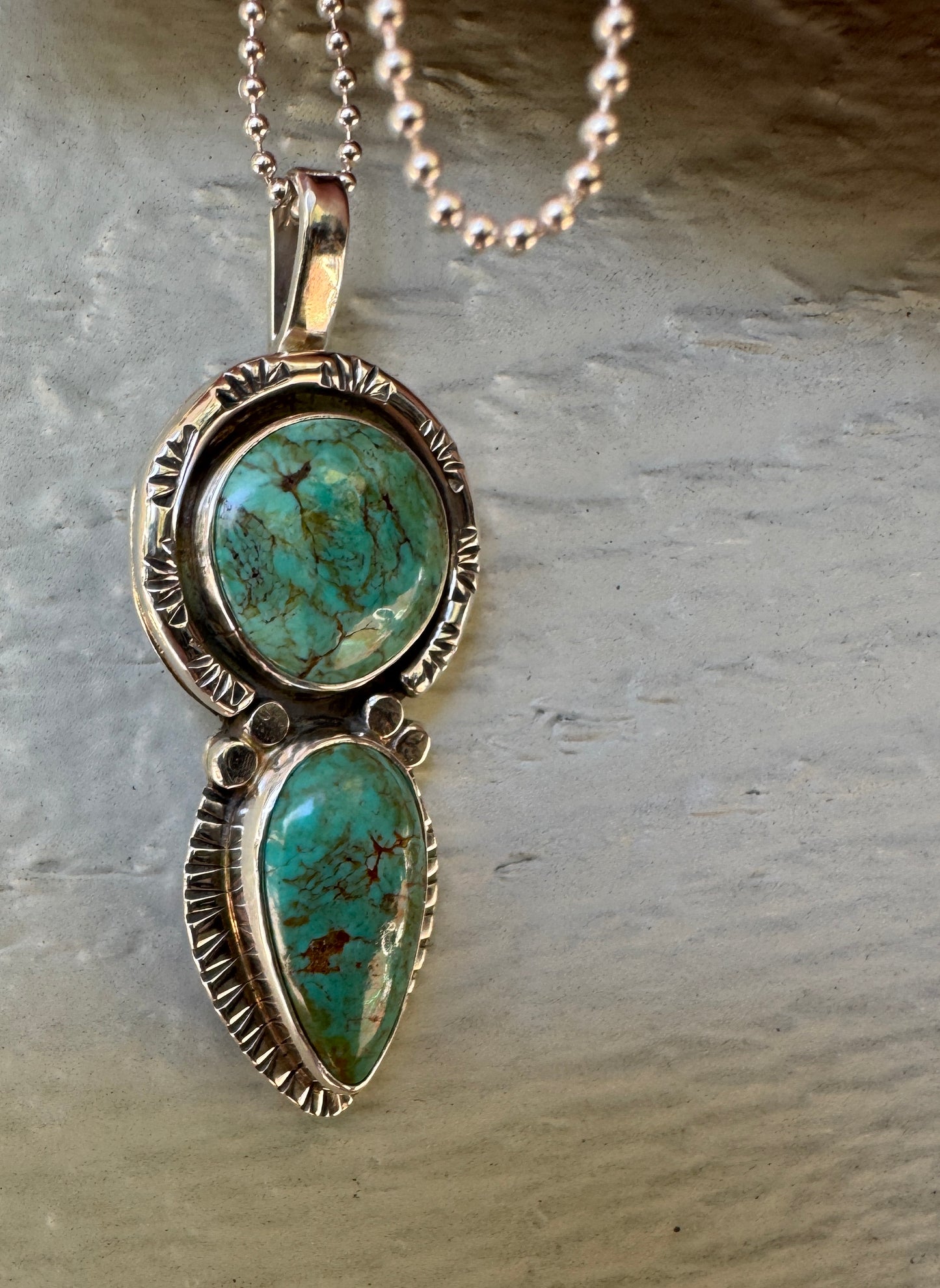Tyrone Turquoise Double Stone Pendant