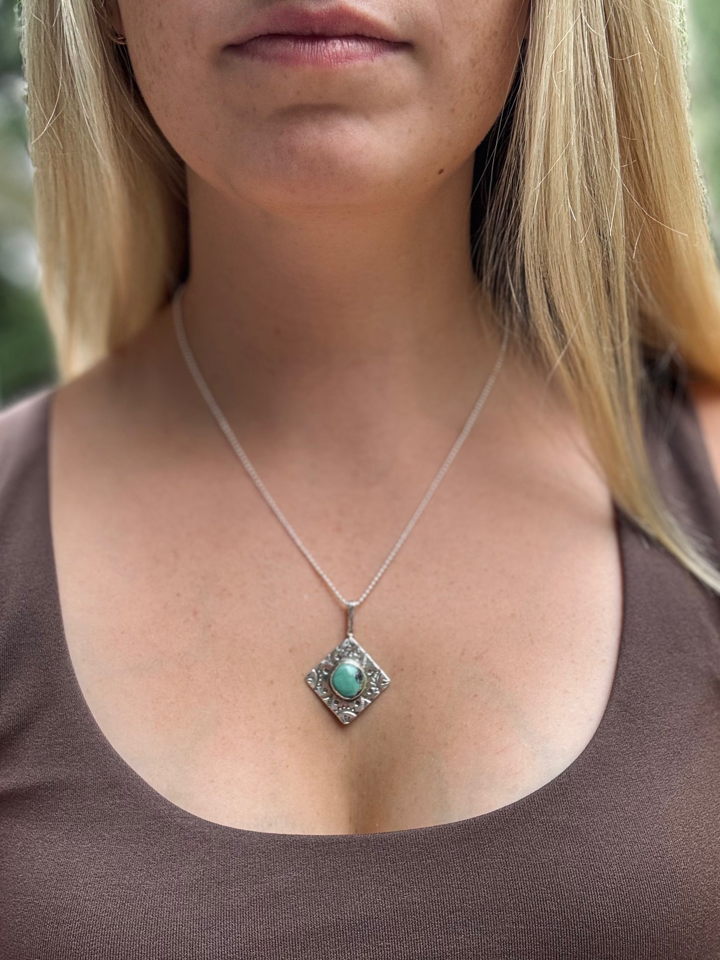 Bamboo Mountain Turquoise Hand Stamped Pendant