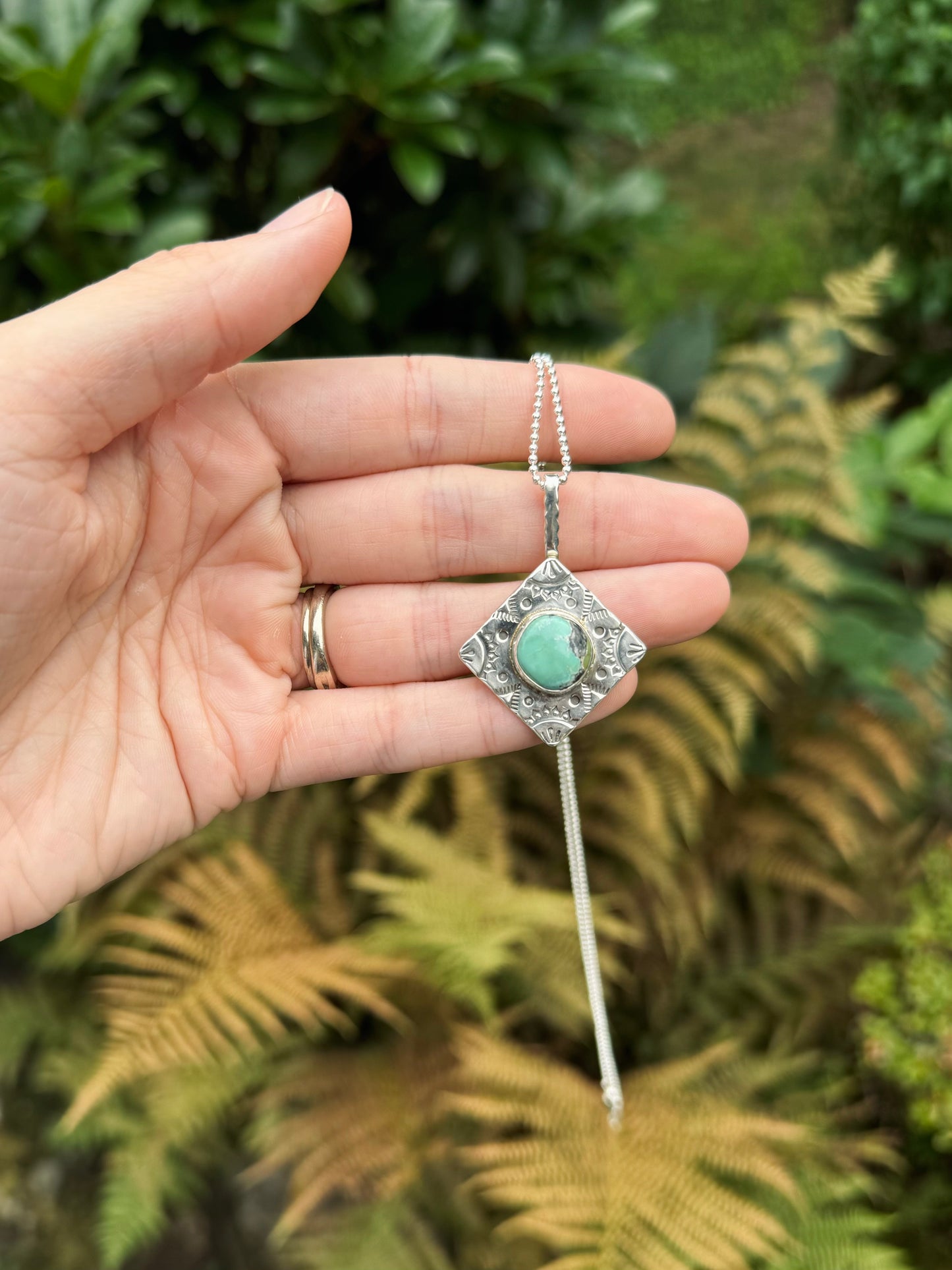Bamboo Mountain Turquoise Hand Stamped Pendant