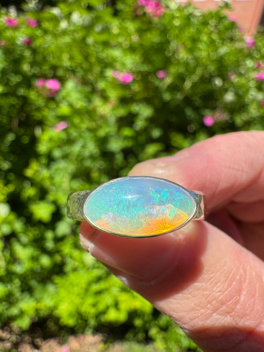 Welo Opal Hammered Band Ring