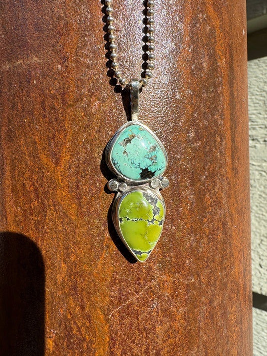 Mixed Turquoise Double Stone Pendant