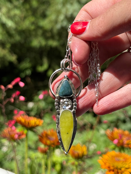 Vesuvianite + Jasper Flower Statement Pendant