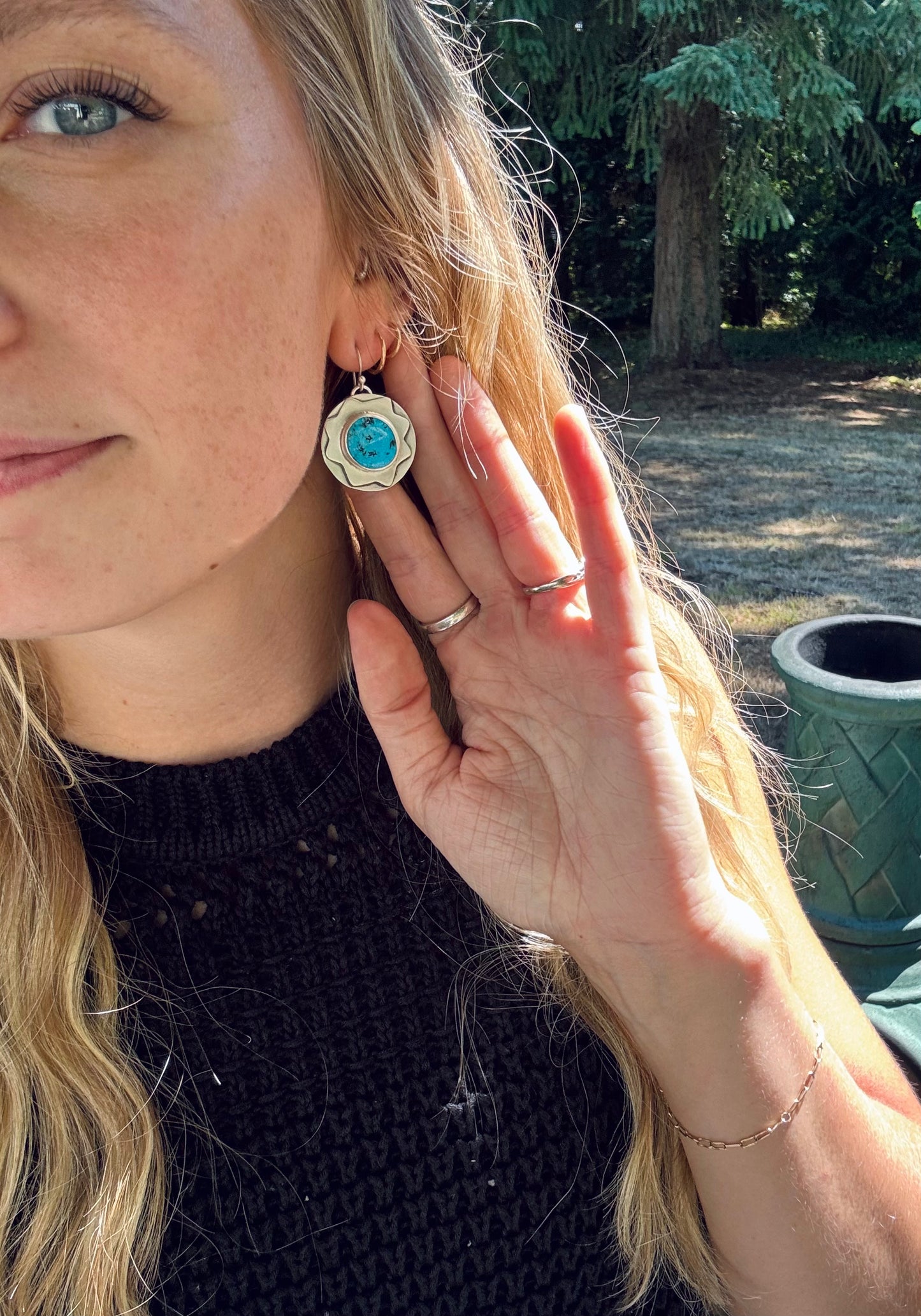 Kingman Turquoise Flower Earrings