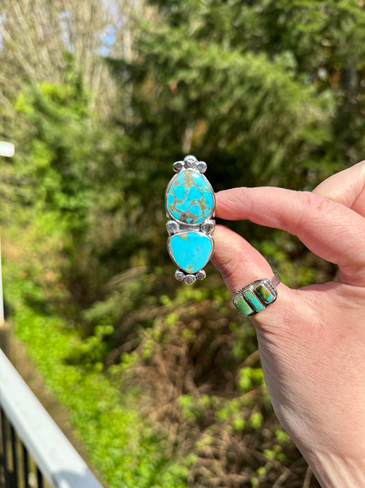 Bright Blue Turquoise Double Stone Statement Ring