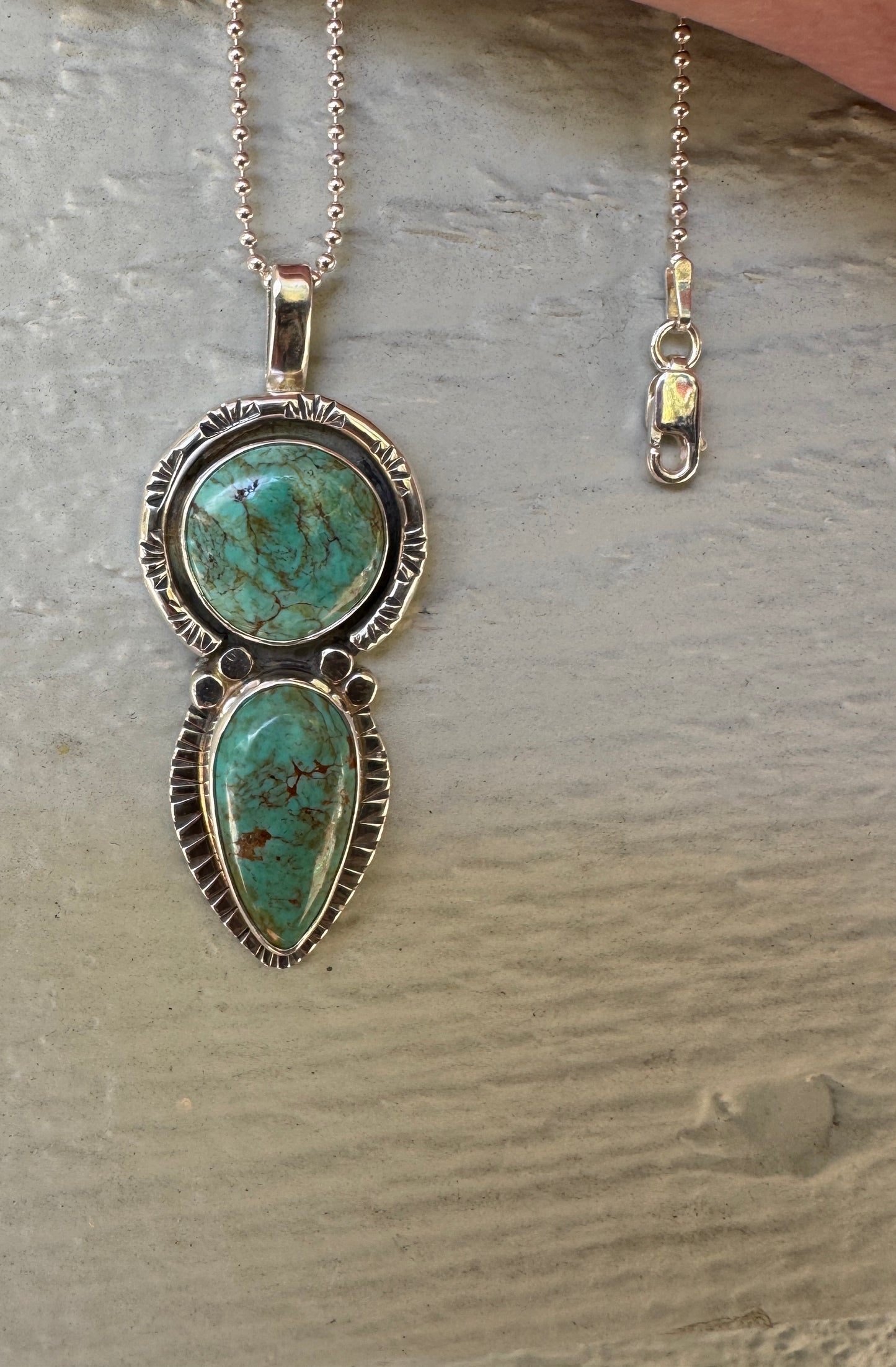Tyrone Turquoise Double Stone Pendant