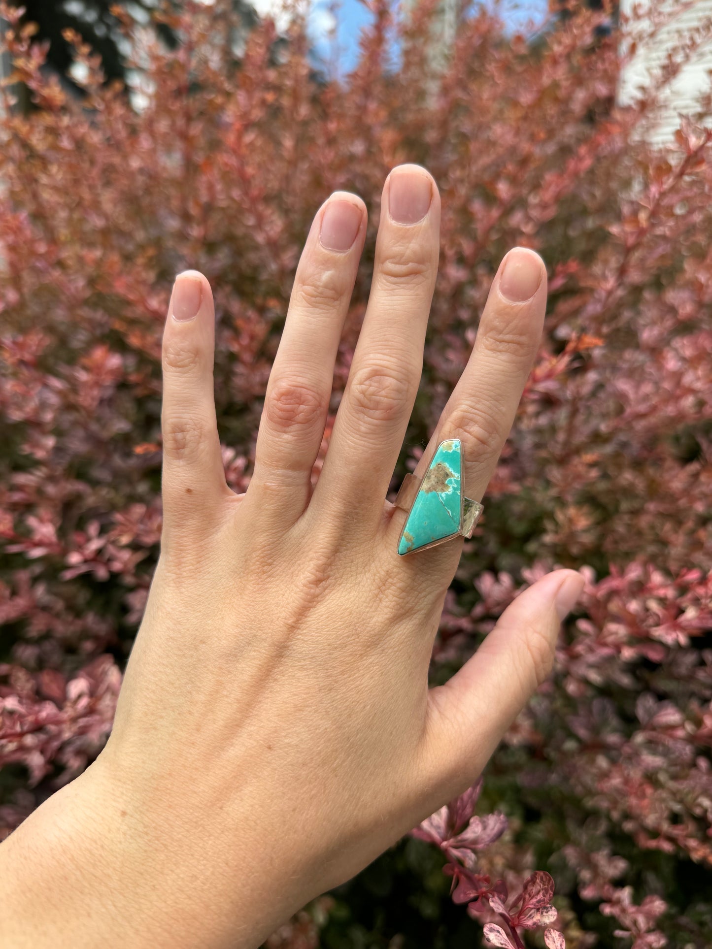 Abstract Turquoise Ring with Wide Hammered Band